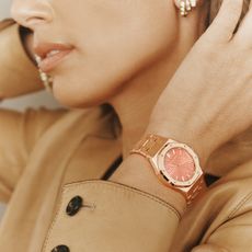 Malaika Crawford Wearing Royal Oak Watch with Pink Face